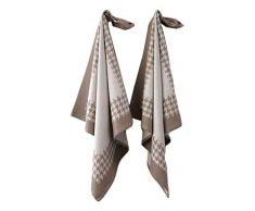 De Witte Lietaer 200059 Pied de Poule Lot de 2 Torchons Coton Marron 66 x 66 cm