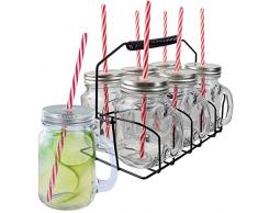 Pick and Drink KA1677 Tasse Cocktail X6 485ML avec Support, INOX/PP/Verre, Transparent/Rouge, 11 x 8,3 x 24 cm