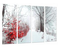 Tableau Moderne Photographique, Impression sur bois, Hiver blanc Touch Red Path Forêt des neiges, Arbre, 131 x 62 cm, ref. 27030