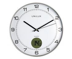 Unilux Tempus Pendule de bureau Système Quartz avec Thermomètre digital et Lisible jusquà 35 m à 30,5 cm Gris métal