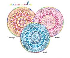 SECANETA 68303 Serviette de Plage Paréo Rond Coton Imprimé Stone avec Bois Orange 160 cm