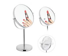 Relaxdays, argentÃ© Miroir Ã maquillage, sur 2 cÃ´tÃ©s avec un grossissement x10, autonome, rond, HLP: 38x23x13,5 cm, verre, fer, 1 Ã©lÃ©ment
