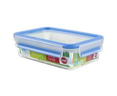 Emsa 508539 Boîte alimentaire rectangulaire avec couvercle, 0.8 Litre, Transparent/bleu, Clip & Close