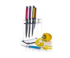 Kitchen Craft Colourworks Lot de 5Â piÃ¨ces en Acier Inoxydable Couteau Block- Brights Couleurs, Acrylique, Multi/Couleur, 19Â x 12Â x 37Â cm