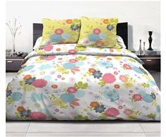 HOME LINGE PASSION Parure de Couette 3 Pièces 220x240 cm, cm, 57 Fils Eté, Coton, Blanc-Anis-Bleu