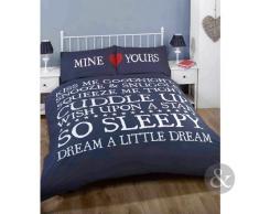 Just Contempo Mine Yours Parure de lit, Mélange de Coton, Navy Blue (White Red), Housse de Couette King Size