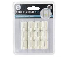 JE CHERCHE UNE IDEE Lot de 12 Crochets adhésif pour Tringle à Rideau, Plastique, Blanc, 1,7x1,2x2,3 cm