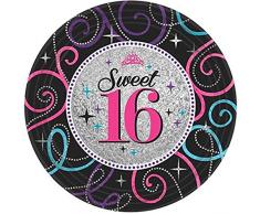 amscan Sweet 23 cm 16 Assiettes en Carton Motif prismatique