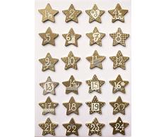 GLOREX Calendrier de Noël avec étoiles en Bois, Bois, Or, 13 x 11,5 x 2 cm