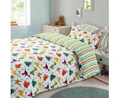 Dreamscene Housse de Couette pour Enfant, Polyester-Coton., Dinosaure Vert, Orange, Blanc., Simple