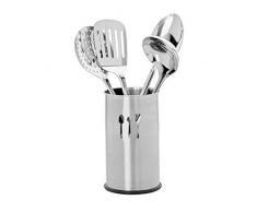 Relaxdays Ustensiles de cuisine set de 4 en inox avec rÃ©cipient porte-ustensiles, argentÃ©