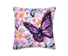 Kit coussin au point de croix Papillon mauve