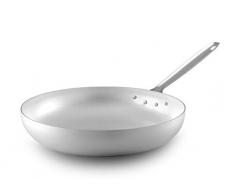 Pentole Agnelli Poêle en Aluminium Professionnel 3 mm, poêle Haute évasée pour Faire Sauter avec poignée Tubulaire 45 cm Argent