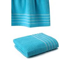 Drap De Bain 100x150 cm 100% Coton - 550 grS/m2 Turquoise avec Liserets Blanc