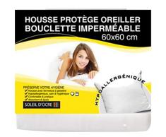 Soleil dOcre 554300 Taie ProtÃ¨ge Oreiller en Bouclette ImpermÃ©able Polycoton Blanc 60 x 60 cm