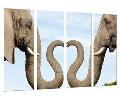 Tableau Moderne Photographique, Impression sur bois, Original Animal, Couple dÃ©lÃ©phants, cornes de coeur, 131 x 62 cm, ref. 26877