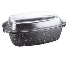 Kamberg - 0008048 - Plat Ã Four 40 x 22 x 16 cm - Fonte dAluminium - RevÃªtement type pierre - Couvercle en verre - Tous feux dont induction - Sans PFOA