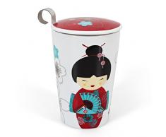 Teaeve EVE-GRED Mug double paroi avec infuseur Motif Little Geisha Rouge Porcelaine