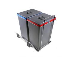 ELLETIPI Ecofil PF01 44B2 Poubelle de tri sélectif extractible pour déchets, Plastique et métaux, Gris, 30 x 45 x 46 cm