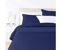 AmazonBasics Parure de lit avec housse de couette en satin, 200 x 200 cm / 65 x 65 cm x 2, Bleu foncÃ©