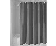 InterDesign rideau de douche tissu imperméable, 183,0 cm x 183,0 cm rideau douche en polyester, rideau textile lavable ourlet renforcé, gris foncé
