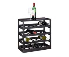 Relaxdays Casier à bouteilles de vin en bois étagère à vin H x l x P: 52 x 52 x 25 cm porte-bouteilles robuste range-bouteilles avec 4 étages de 5 bouteilles pour 20 bouteilles, noir