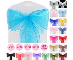 TtS 100 Pièces 22x280cm Organza NÅud Chaise Organza écharpe de housse chaise décorations Mariage Anniversaire (Aquamarine)