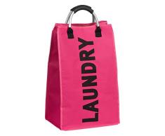 Premier Housewares 1901081 Panier Ã Linge avec PoignÃ©e Polyester/Aluminium Ãcriture en Noir/Rose