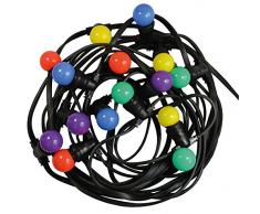 Tibelec 167190 Guirlande Lumineuse extÃ©rieure-15 mÃ¨tres Ampoules LED Multicouleur fournies, Plastique, B22, 0.5 W, Multicolore, 15 m