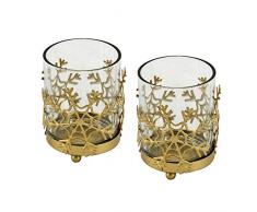 EUROCINSA Réf. 29128 Lot de 2 photophores en Fer doré Antique à 6 x 7 cm Lot de 3 pièces, en Verre, doré, Taille Unique.