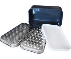 Fackelmann 40907 Double râpe 3 en 1, râpe avec réceptacle, râpe à fromage et légumes, Acier inoxydable, Plastique, TPR, Gris foncé, 18 x 10 x 8 cm