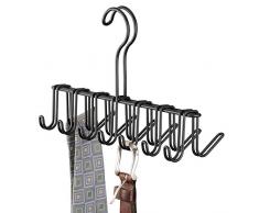 InterDesign Classico porte cravates, cintre en métal avec 14 crochets, rangement ceintures et cravates, noir mat