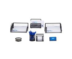 Relaxdays Set 7 fournitures de bureau pot punaises pot crayon bloc notes cartes de visite courrier mÃ©tal surfaces, noir