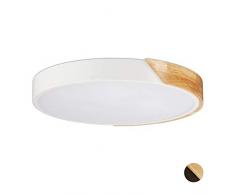 Relaxdays Lampe de plafond LED plafonnier rond applique bois métal 24W luminaire HxD: 5 x 40 cm, blanc