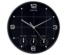 Unilux On Time Pendule de bureau murale Système Quartz avec 4 Fuseaux horaires Ø 30,5 cm Noir