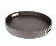 SIGNATURE HOME COLLECTION AP-101-A04-M Plateau Rond en Cuir avec imprimÃ© Serpent et poignÃ©es en Laiton Surface Lavable Marron foncÃ© H 6 cm 42 x 42 cm