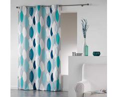 coton dintérieur rideau a oeillets 140x240 cm coton leafy bleu
