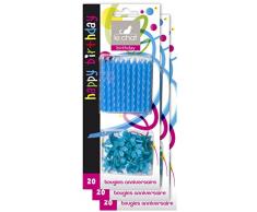 Le Chat 1196117 Lot de 3 packs de 20 bougies anniversaire + 20 bobèches - turquoise