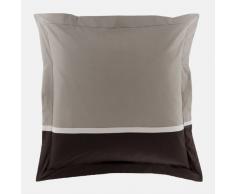 Essix - Taie de traversin Toi & Moi Percale de Coton Tabac/Taupe 43 x 190 cm