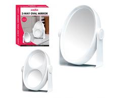 Anika Angle dinclinaison Miroir Ovale avec 3Â Voies Grossissement et Support, Blanc, 18Â x 5Â x 27.5Â cm