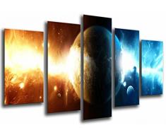 Tableau Moderne Photographique, Impression sur bois, PlanÃ¨te Bleu et Orange LumiÃ¨re dans lespace, 165 x 62 cm, ref. 26743