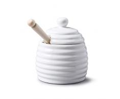 WM Bartleet & â¿Sons 1750 T260 Pot Ã miel traditionnel en porcelaine avec bac en bois de hÃªtre Blanc 11 cm