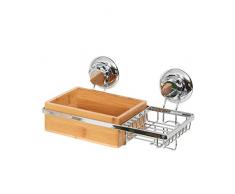 COMPACTOR Étagère pour Salle de Bain avec Porte-Savon, Fixation par Ventouse, Jusqu’à 12 Kg, Bambou et Acier Chromé Anti-rouille, 27.3 x 15 x H.13.5 cm, RAN5808