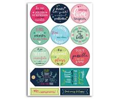 Toga STY030 13 Stickers Messages Positifs, Papier, Multicolore, 4,5 x 4,5 x 0,1 cm
