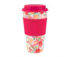 CAMBRIDGE Grand mug à emporter réutilisable CM05897 Flori sans bisphénol A, mélange de Fibres de Bambou, Rose, 10 x 10 x 18 cm