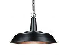 Relaxdays Luminaire lampe à suspensions abat-jour plat et rond métal noir mat intérieur bronze chaîne de suspension métal noire douille E27 40W HxlxP :133 x 41 x 41 cm, noir