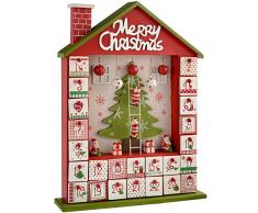 WeRChristmas Décoration en Bois en Calendrier de lAvent Maison Décoration de Noël, Rouge, 37 cm
