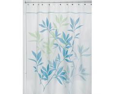 InterDesign Leaves rideau de douche, rideau baignoire design 180,0 cm x 200,0 cm en polyester, rideau bain chic avec motif de feuilles, bleu/vert