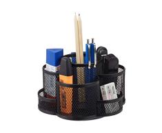 Relaxdays 10022487_46 Organiseur de bureau porte-stylos notes cartes de visite fournitures maille 7 compartiments pivotant, noir, MÃ©tal, 11 x 17,5 x 16,5 cm