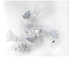 ONLI - Plafonnier 3 bras en métal blanc avec nuances argent. Abat-jours en verre blanc satiné